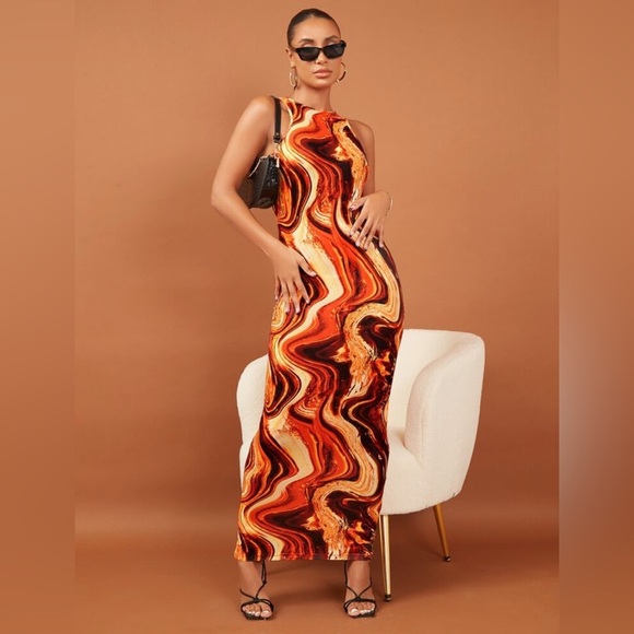 SHEIN Dresses & Skirts - Red & Orange Halter Maxi Dress — Bodycon, NWT, Size M